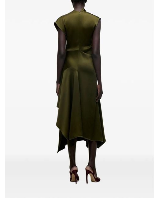 Victoria Beckham Green Draped Satin Midi Dress