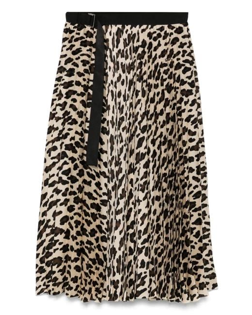 Sacai Black Leopard Print Midi Skirt