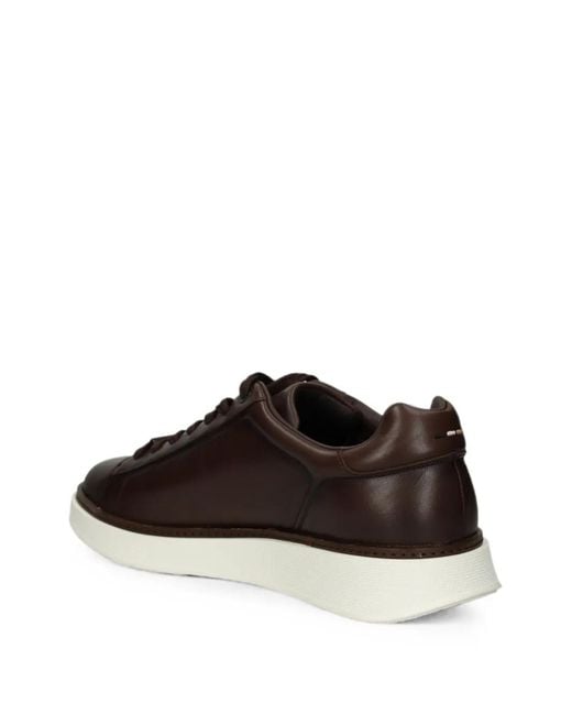 Boss Brown Logo-Print Leather Sneakers for men