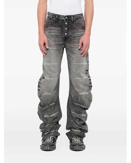 THUG CLUB Gray Laser Washed Parkour Long Jeans for men
