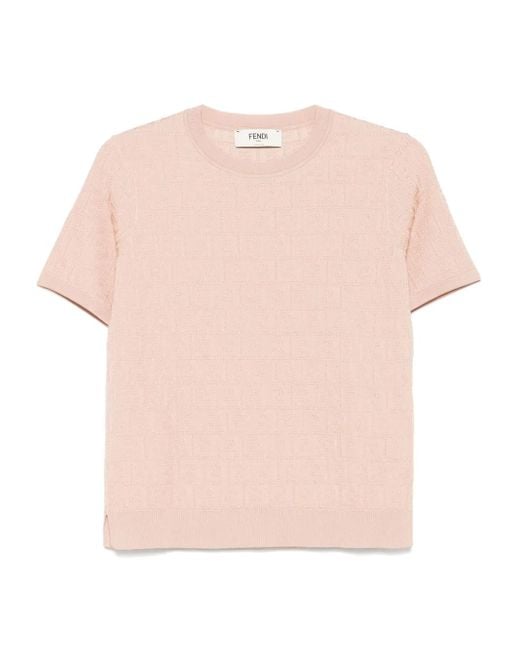 Fendi T-Shirt Met Ff-Jacquard in het Pink