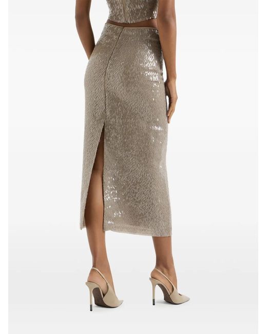 Brunello Cucinelli Natural Midi Sequinned Silk Skirt