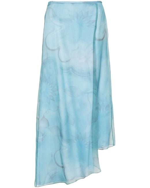 Giorgio Armani Blue Floral-Print Asymmetric Skirt