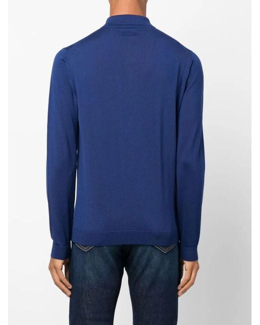 Roberto Collina Blue Long-Sleeve Polo Shirt for men