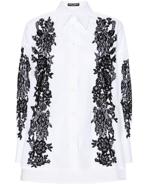 Dolce & Gabbana White Hemd mit Spitzeneinsätzen