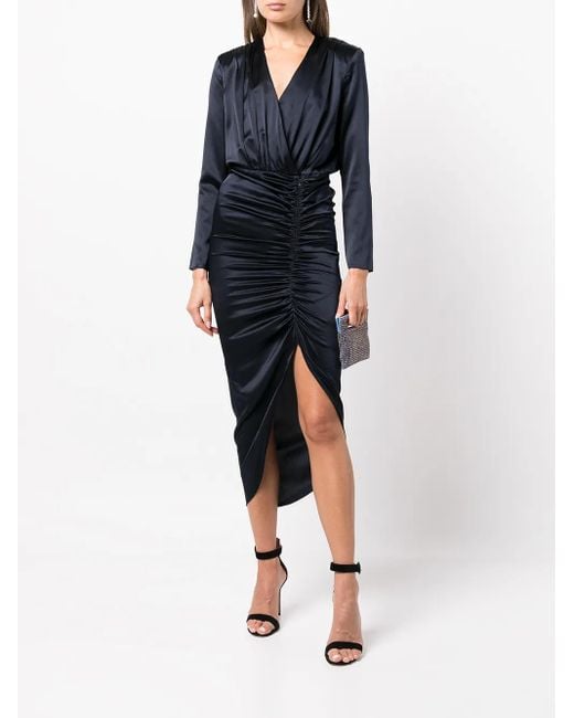 Veronica Beard Black Cameri Ruched Long-Sleeve Midi Dress