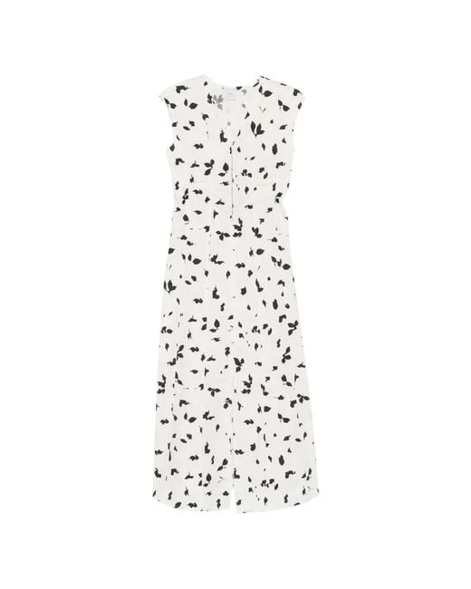 Alysi White Leaf-Print Ruched-Detail Dress
