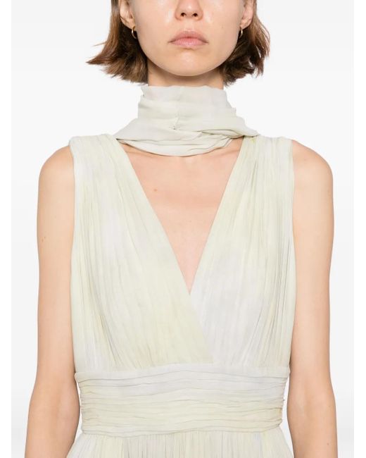 Elie Saab プリント シフォンロングドレス White