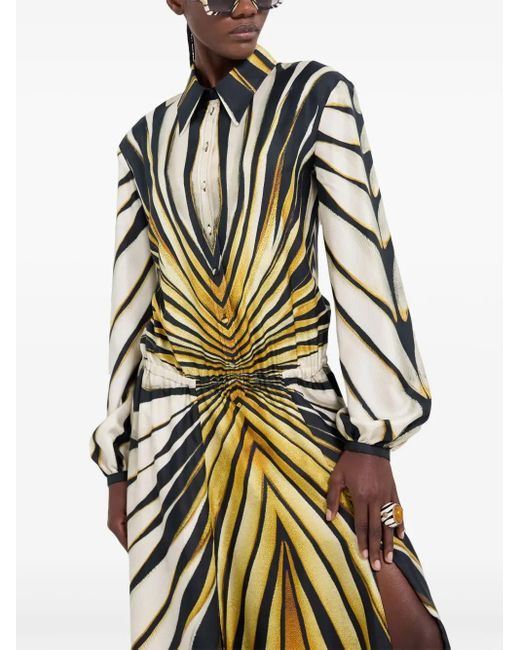 Roberto Cavalli White Ray Of Print Silk Shirt Dress