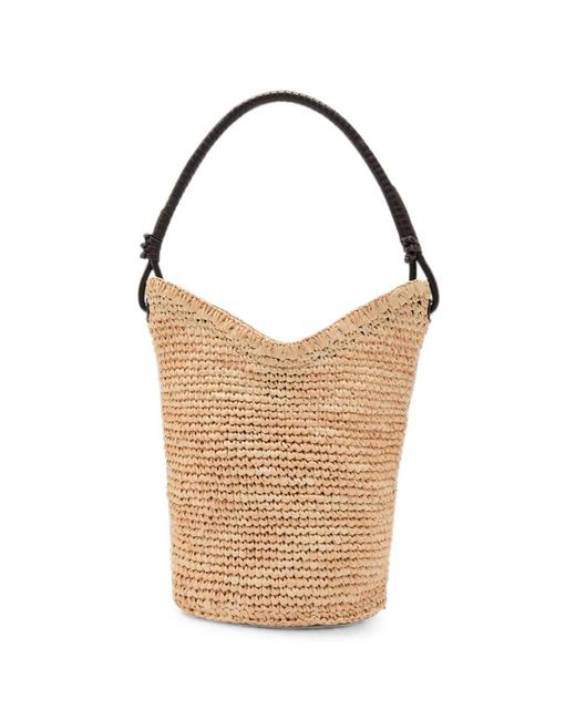 Staud White Lani Woven Bucket Bag