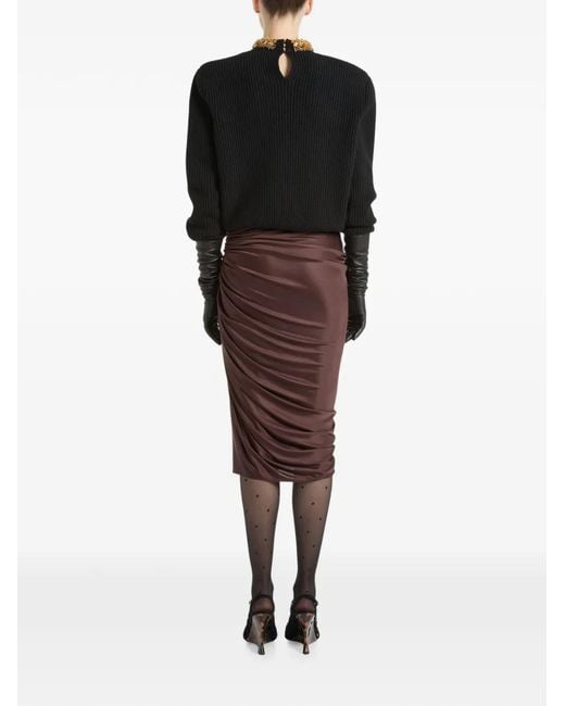 Balmain Red Flowing Jersey Midi Skirt With Slit