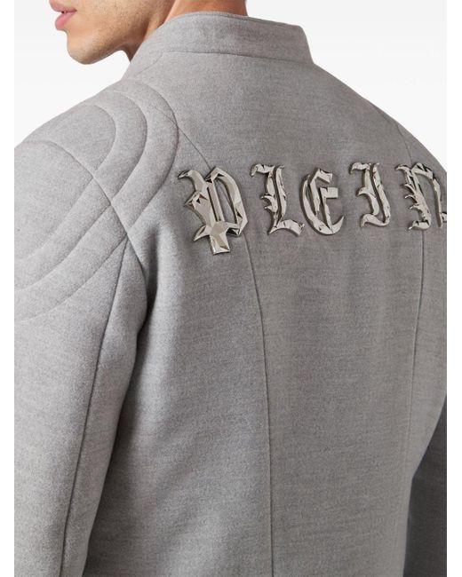 Philipp Plein Gray Gothic Plein Biker Jacket for men