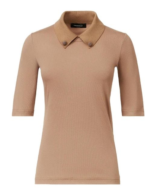 Fabiana Filippi Natural Short Sleeve T-Shirt With Knit Collar