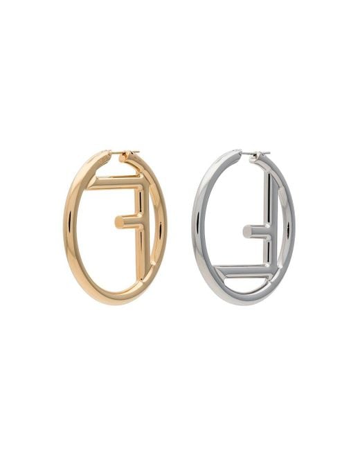 Fendi Metallic Ff Logo Earrings
