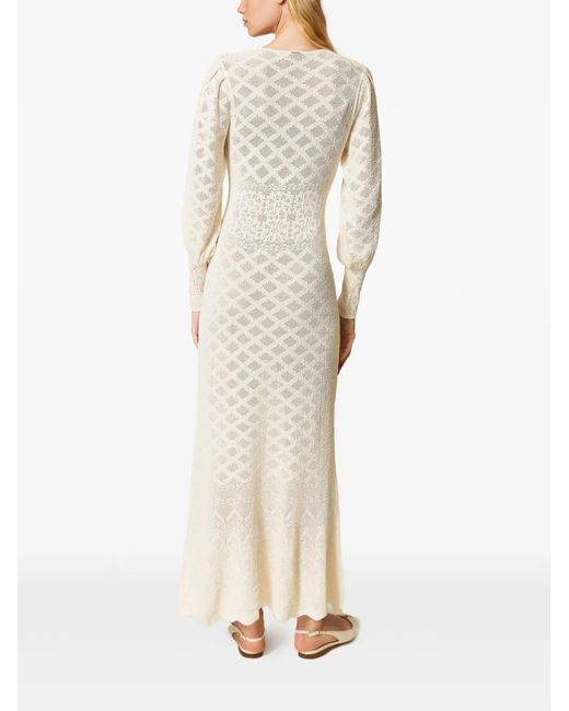Twinset White Floral Knitted Maxi Dress