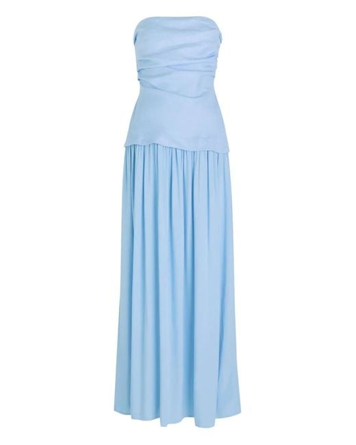 Faithfull The Brand Blue Hedy Draped Strapless Maxi Dress