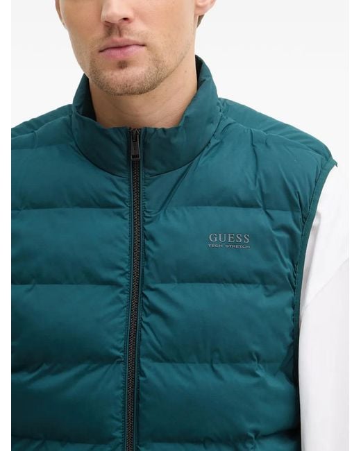 Guess Green Quilted Zip Vest for men