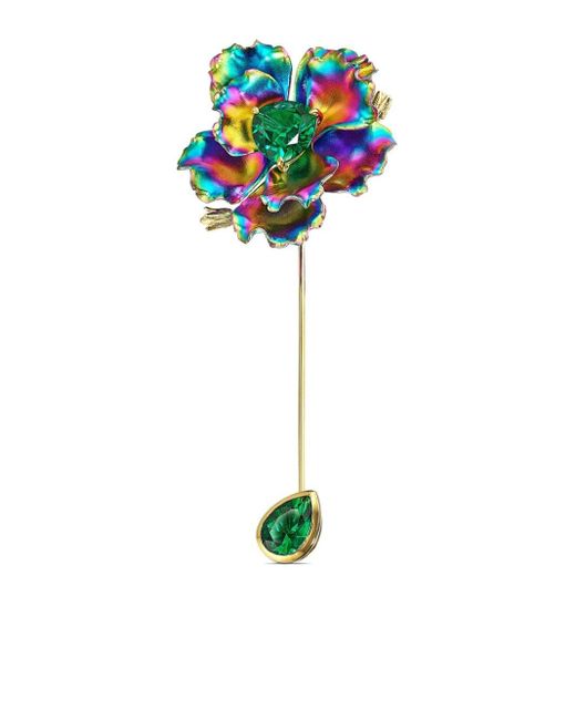 Anabela Chan Blue 18kt Yellow Gold Bloom Emerald Pin