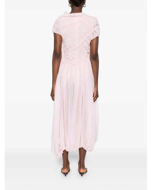 Magda Butrym Pink Ruched Ruffled-Trim Midi Dress