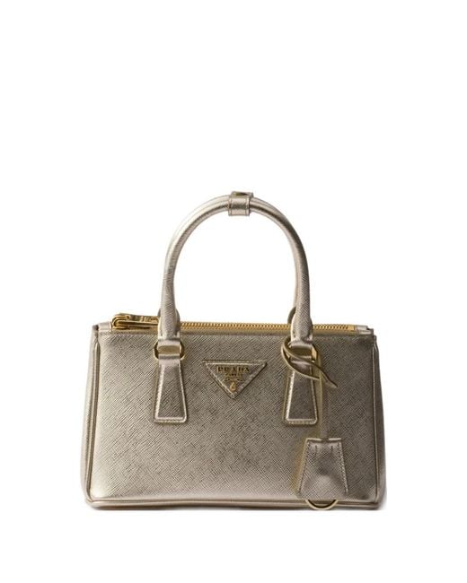 Prada Metallic Mini Galleria Leather Triangle-Logo Tote Bag