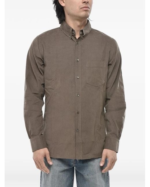 Paolo Pecora Gray Button-Down Velvet Shirt for men