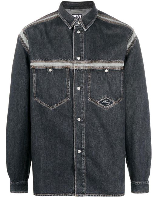 DIESEL Logopatch Denim Shirt in Black for Men Lyst UK