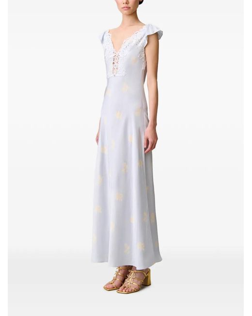 Claudie Pierlot White Lace-Trim Floral-Print Maxi Dress