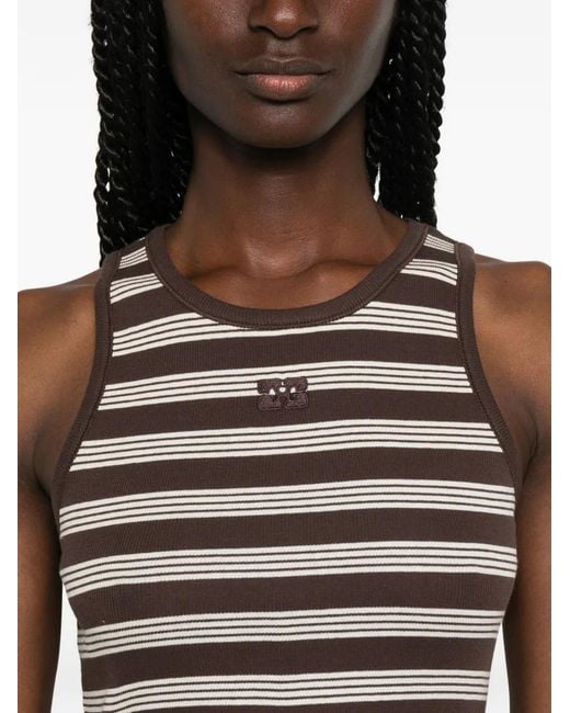 Ganni Brown Striped Ribbed-Knit Tank Top