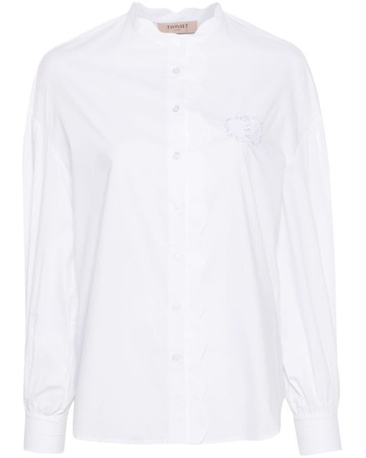 Twin Set White Scallop-collar Cotton Shirt