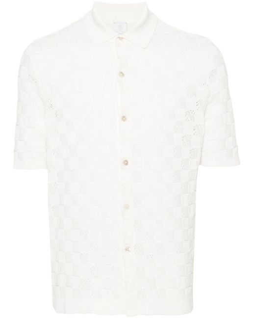 Eleventy White Chess-intarsia Knitted Shirt for men
