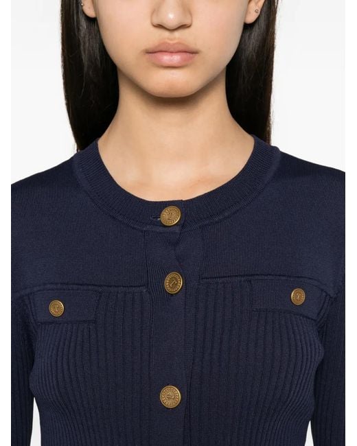 Twinset Blue Ribbed-Knit Button-Up Cardigan