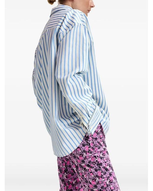 Essentiel Antwerp Blue Janna Striped Rhinestone-Embellished Shirt