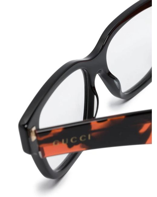 Gucci Black Tortoiseshell Rectangle-Frame Glasses