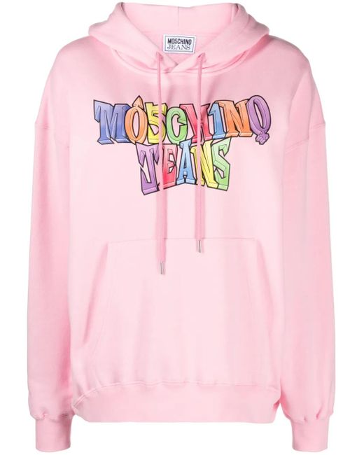 Moschino Pink Logo-Print Cotton Hoodie
