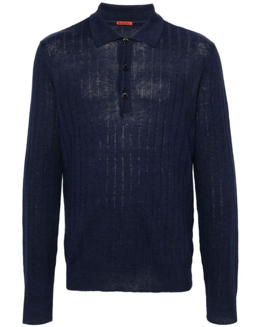 Barena Blue Ribbed-knit Polo Shirt for men