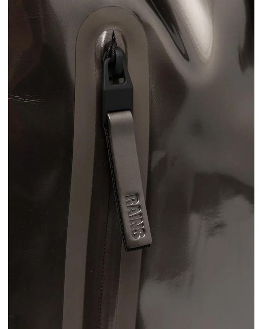 Rains Black Glossy Roll-Top Backpack
