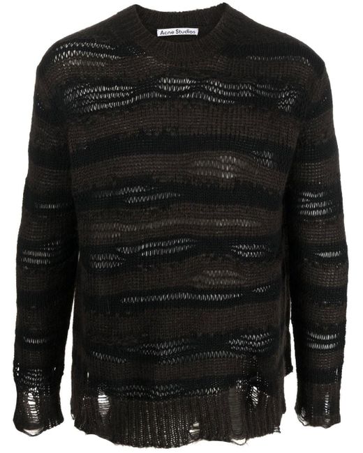 Acne Black Gestreifter Distressed-Pullover