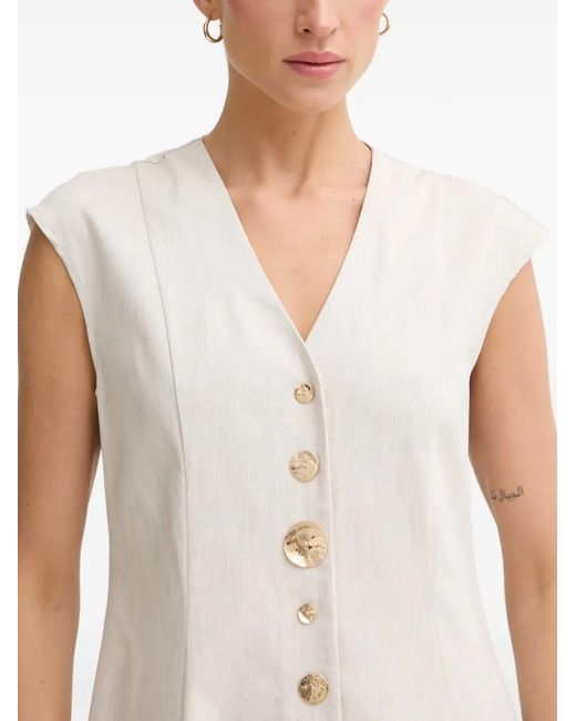 Joseph Ribkoff White Button-Up Sleeveless Midi Dress