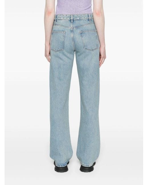 Maje Blue Studded Mid-rise Straight Jeans