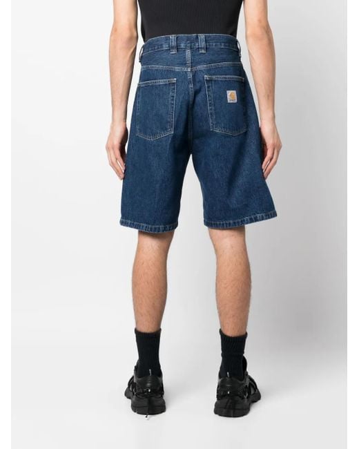 Carhartt Blue Rear Logo-Patch Denim Shorts for men