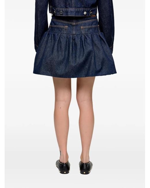 Ganni Blue Minijupe En Jean À Volants