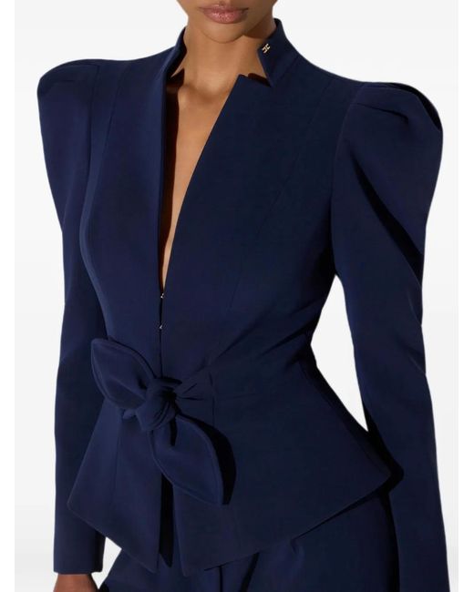 Elisabetta Franchi Blue Lightweight Crêpe Jacket With Bow