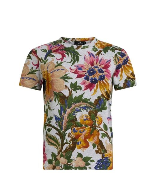 Etro White Cotton-Jersey T-Shirt With Floral-Motif