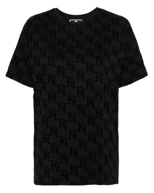 Elisabetta Franchi Black Flocked-logo Cotton T-shirt