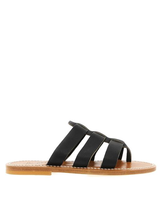 K. Jacques Black Dolon Leather Three-Strap Sandals