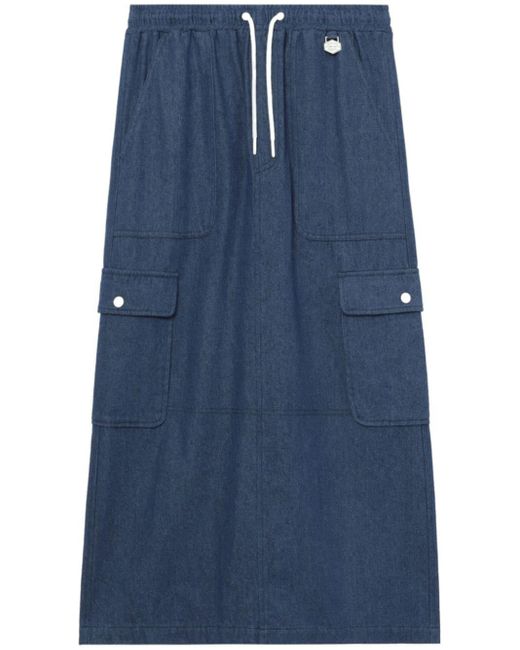 Chocoolate Blue Elasticated-waist Denim Midi Skirt