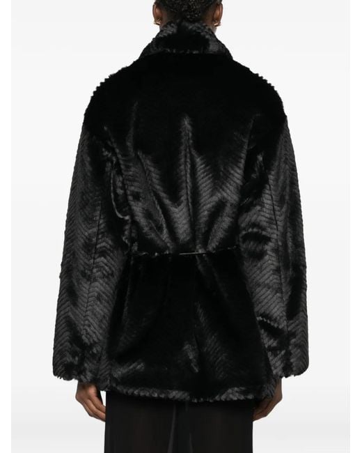 Forte_forte Black Chevron-Patterned Belted Coat