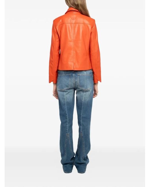 Zadig & Voltaire Orange Liam Leather Jacket