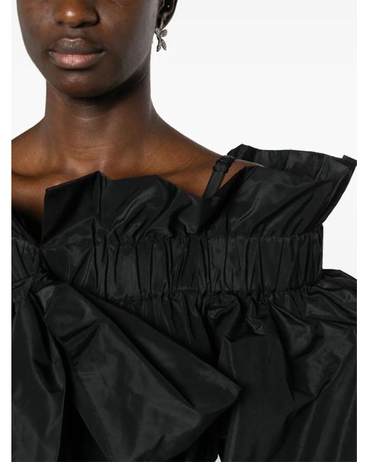 Patou Black Ruffled Cold-shoulder Mini Dress - Women's - Polyester