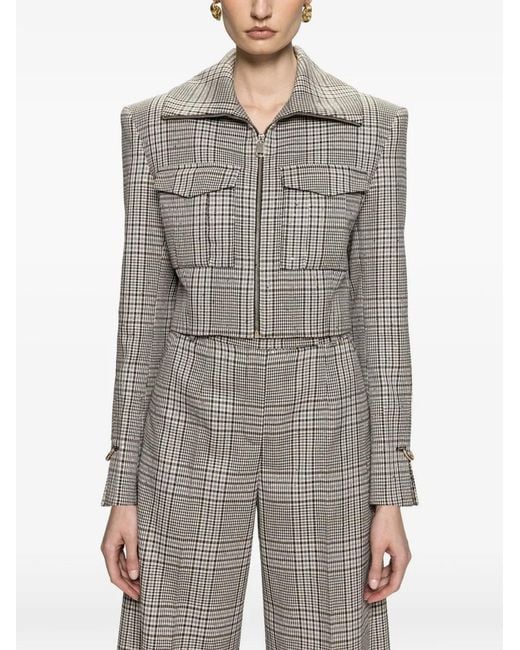 Nissa Gray Checked Cropped Jacket